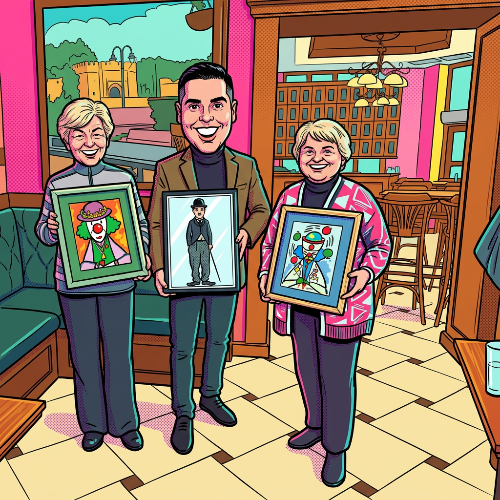 Ivan Blatnik handing over two of his paintings and one work by his father at the Local Foundation Niš charity auction